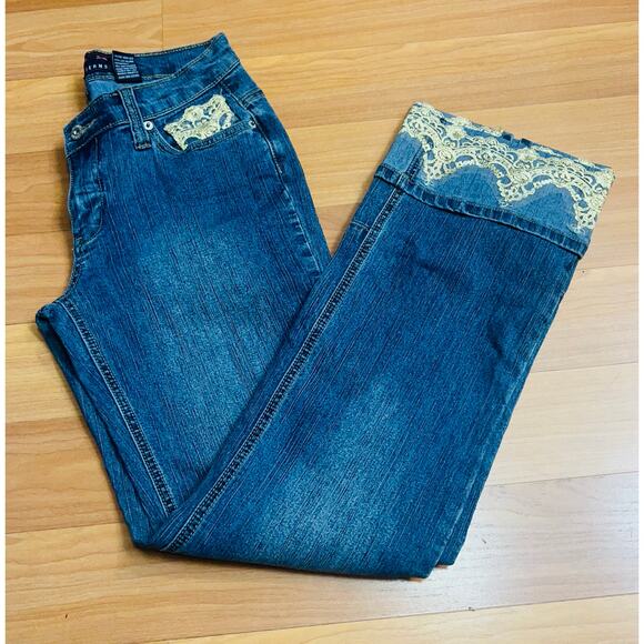 Vintage 90"s Y2K Fluid Preppy Women Gold Embroidery Slit Cuffs Jeans Size 7 - Picture 3 of 11